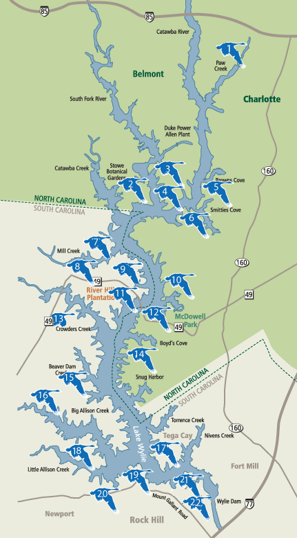 map of Lake Wylie SC and Lake Wylie NC